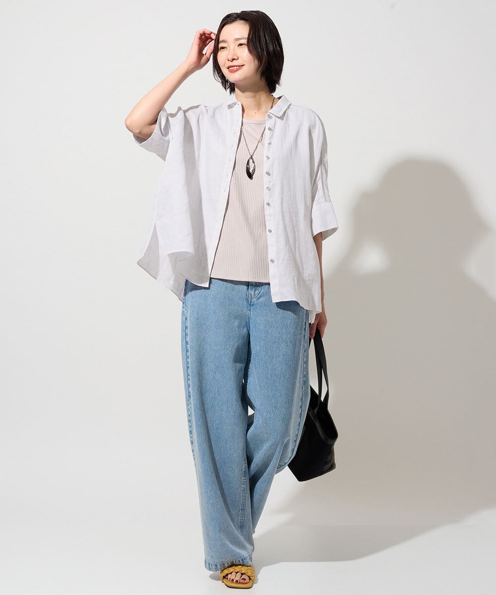 PZBHE66290 GEORGES RECH(ジョルジュ・レッシュ) ハシゴレースドルマンリネンタックシャツ ブルー