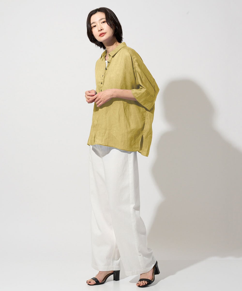 PZBHE66290 GEORGES RECH(ジョルジュ・レッシュ) ハシゴレースドルマンリネンタックシャツ ブルー