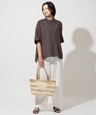 PZBHE66290 GEORGES RECH(ジョルジュ・レッシュ) ハシゴレースドルマンリネンタックシャツ ブルー