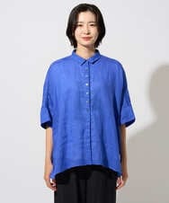 PZBHE66290 GEORGES RECH(ジョルジュ・レッシュ) ハシゴレースドルマンリネンタックシャツ ブルー