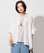 PZBHE66290 GEORGES RECH(ジョルジュ・レッシュ) ハシゴレースドルマンリネンタックシャツ アイボリー