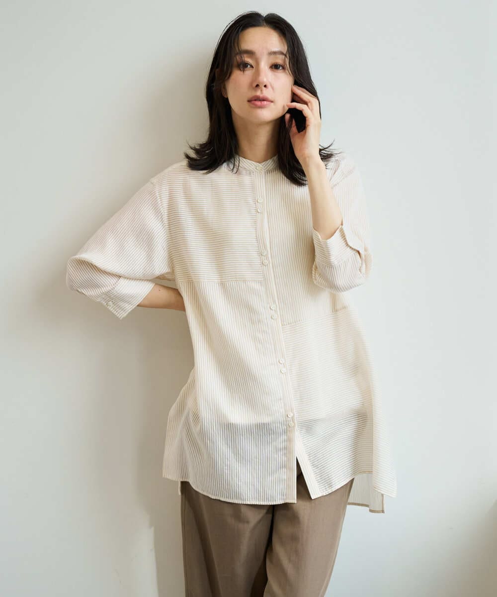 PZBHF05270 GEORGES RECH(ジョルジュ・レッシュ) [追加]バンドカラードルマンスリーブロングブラウス ベージュ