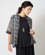 PZBHW01390 GEORGES RECH(ジョルジュ・レッシュ) [セットアップ対応]グラフィカルチェックシースルーブラウス ブラウン系