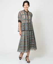 PZBHW01390 GEORGES RECH(ジョルジュ・レッシュ) [セットアップ対応]グラフィカルチェックシースルーブラウス ブラウン系