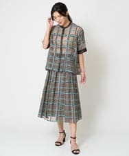 PZBHW01390 GEORGES RECH(ジョルジュ・レッシュ) [セットアップ対応]グラフィカルチェックシースルーブラウス ブラウン系