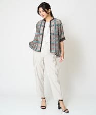 PZBHW01390 GEORGES RECH(ジョルジュ・レッシュ) [セットアップ対応]グラフィカルチェックシースルーブラウス ブラウン系