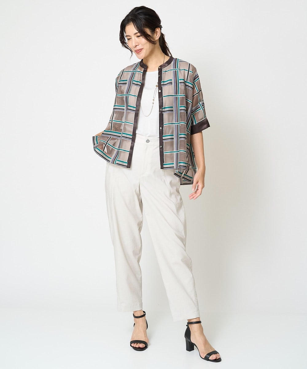 PZBHW01390 GEORGES RECH(ジョルジュ・レッシュ) [セットアップ対応]グラフィカルチェックシースルーブラウス ブラウン系