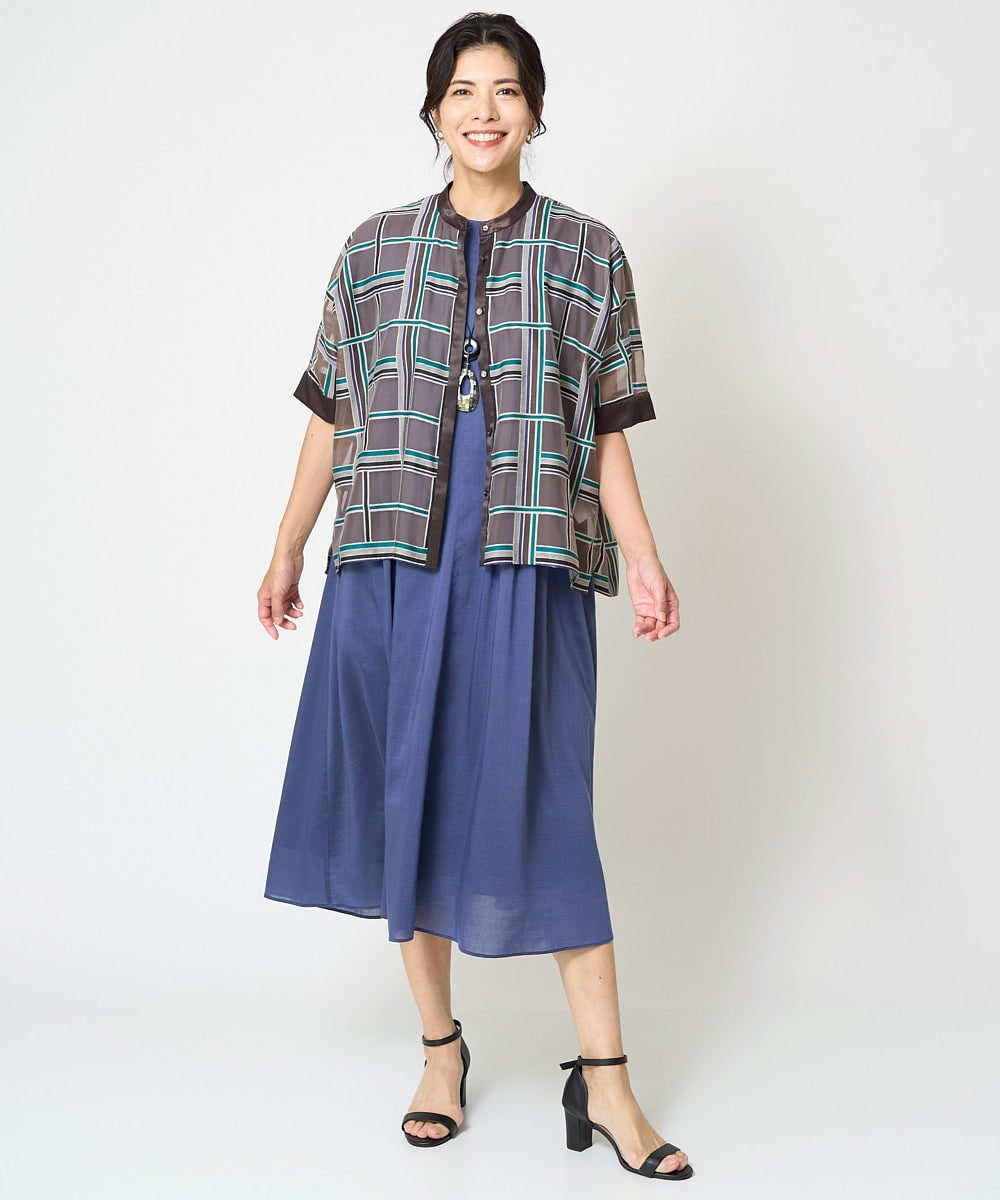 PZBHW01390 GEORGES RECH(ジョルジュ・レッシュ) [セットアップ対応]グラフィカルチェックシースルーブラウス ブラウン系