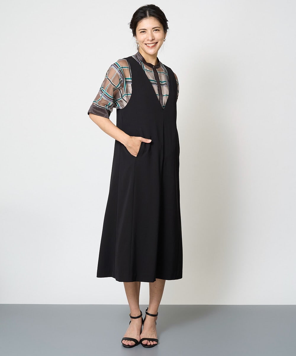 PZBHW01390 GEORGES RECH(ジョルジュ・レッシュ) [セットアップ対応]グラフィカルチェックシースルーブラウス ブラウン系