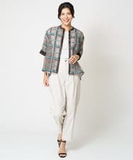 PZBHW01390 GEORGES RECH(ジョルジュ・レッシュ) [セットアップ対応]グラフィカルチェックシースルーブラウス ブラウン系