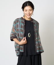 PZBHW01390 GEORGES RECH(ジョルジュ・レッシュ) [セットアップ対応]グラフィカルチェックシースルーブラウス ブラウン系