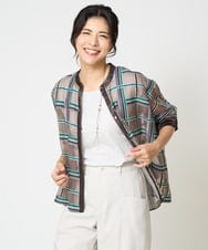 PZBHW01390 GEORGES RECH(ジョルジュ・レッシュ) [セットアップ対応]グラフィカルチェックシースルーブラウス ブラウン系