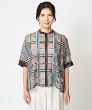 PZBHW01390 GEORGES RECH(ジョルジュ・レッシュ) [セットアップ対応]グラフィカルチェックシースルーブラウス ブラウン系