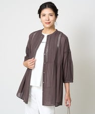 PZBHW06290 GEORGES RECH(ジョルジュ・レッシュ) ローンドビーストライプシャツブラウス ブラウン