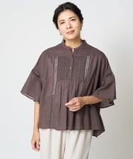 PZBHW07270 GEORGES RECH(ジョルジュ・レッシュ) ローンドビーストライプフレアスリーブブラウス ブラウン