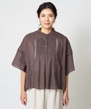 PZBHW07270 GEORGES RECH(ジョルジュ・レッシュ) ローンドビーストライプフレアスリーブブラウス ブラウン