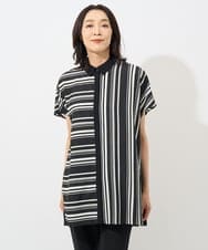 PZBHW34360 GEORGES RECH(ジョルジュ・レッシュ)  [セットアップ対応]ランダムストライプバックプリーツブラウス ブラック系