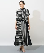 PZBHW34360 GEORGES RECH(ジョルジュ・レッシュ)  [セットアップ対応]ランダムストライプバックプリーツブラウス ブラック系
