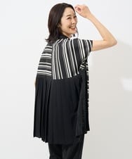 PZBHW34360 GEORGES RECH(ジョルジュ・レッシュ)  [セットアップ対応]ランダムストライプバックプリーツブラウス ブラック系