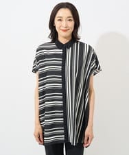 PZBHW34360 GEORGES RECH(ジョルジュ・レッシュ)  [セットアップ対応]ランダムストライプバックプリーツブラウス ブラック系