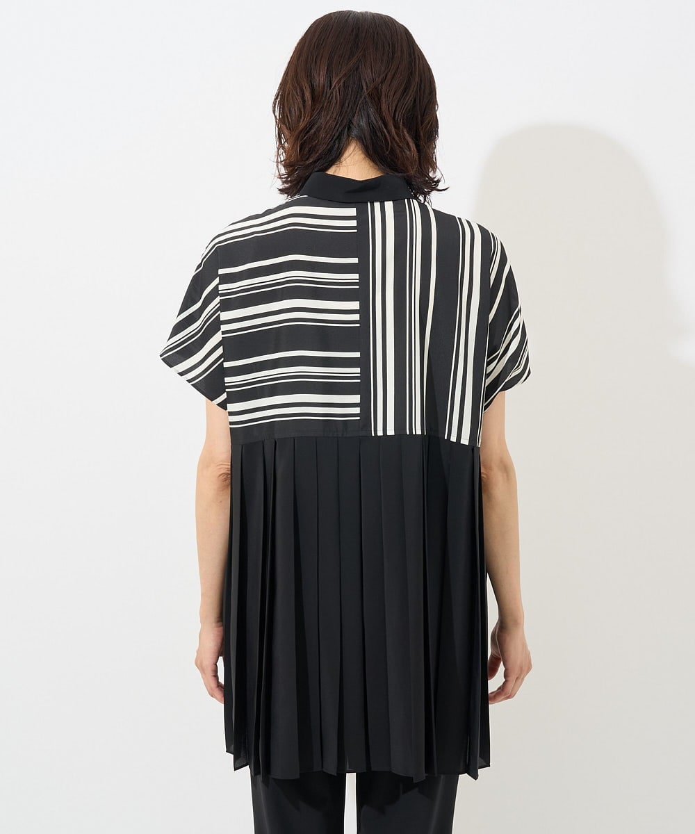 PZBHW34360 GEORGES RECH(ジョルジュ・レッシュ)  [セットアップ対応]ランダムストライプバックプリーツブラウス ブラック系