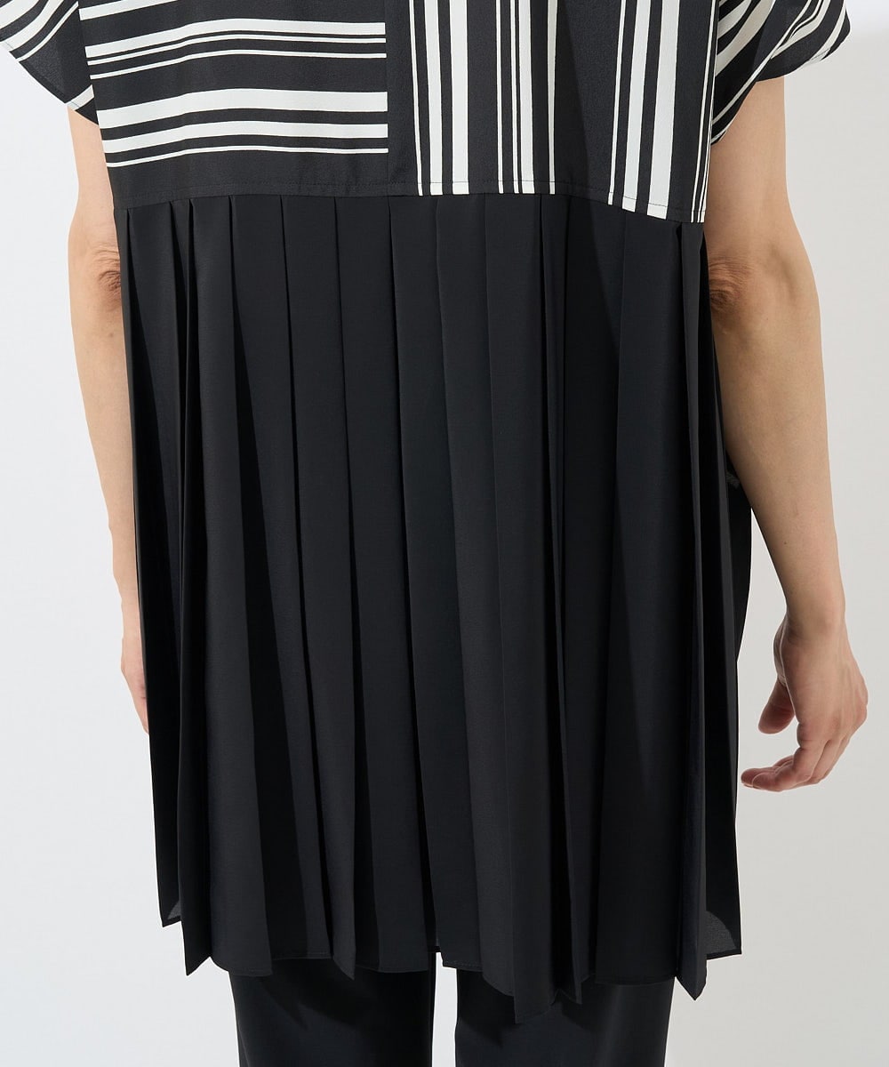 PZBHW34360 GEORGES RECH(ジョルジュ・レッシュ)  [セットアップ対応]ランダムストライプバックプリーツブラウス ブラック系