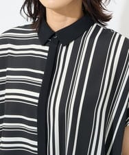 PZBHW34360 GEORGES RECH(ジョルジュ・レッシュ)  [セットアップ対応]ランダムストライプバックプリーツブラウス ブラック系