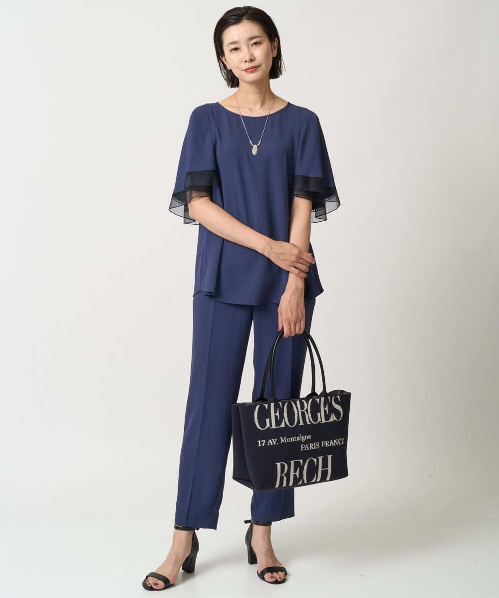 PZBJB20270 GEORGES RECH(ジョルジュ・レッシュ) [接触冷感/吸水速乾]シアーレースケープブラウス ネイビー