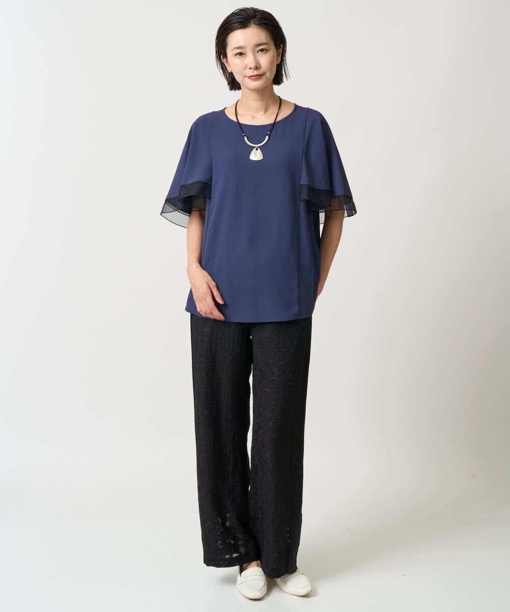 PZBJB20270 GEORGES RECH(ジョルジュ・レッシュ) [接触冷感/吸水速乾]シアーレースケープブラウス ネイビー
