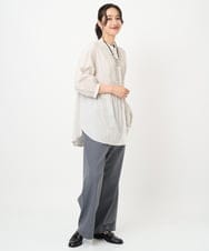 PZBJB26250 GEORGES RECH(ジョルジュ・レッシュ) バンドカラーシャーリングコットン7分袖ブラウス ライトグレー