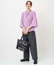 PZBJB27240 GEORGES RECH(ジョルジュ・レッシュ) ハンドスモッキング6分袖フレアブラウス ブルー