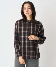 PZBJE21290 GEORGES RECH(ジョルジュ・レッシュ)  [セットアップ対応]スタンドカラーチェックブラウス ブラウン