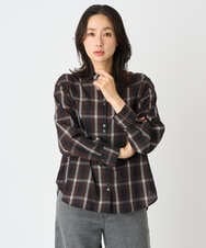PZBJE21290 GEORGES RECH(ジョルジュ・レッシュ)  [セットアップ対応]スタンドカラーチェックブラウス ブラウン