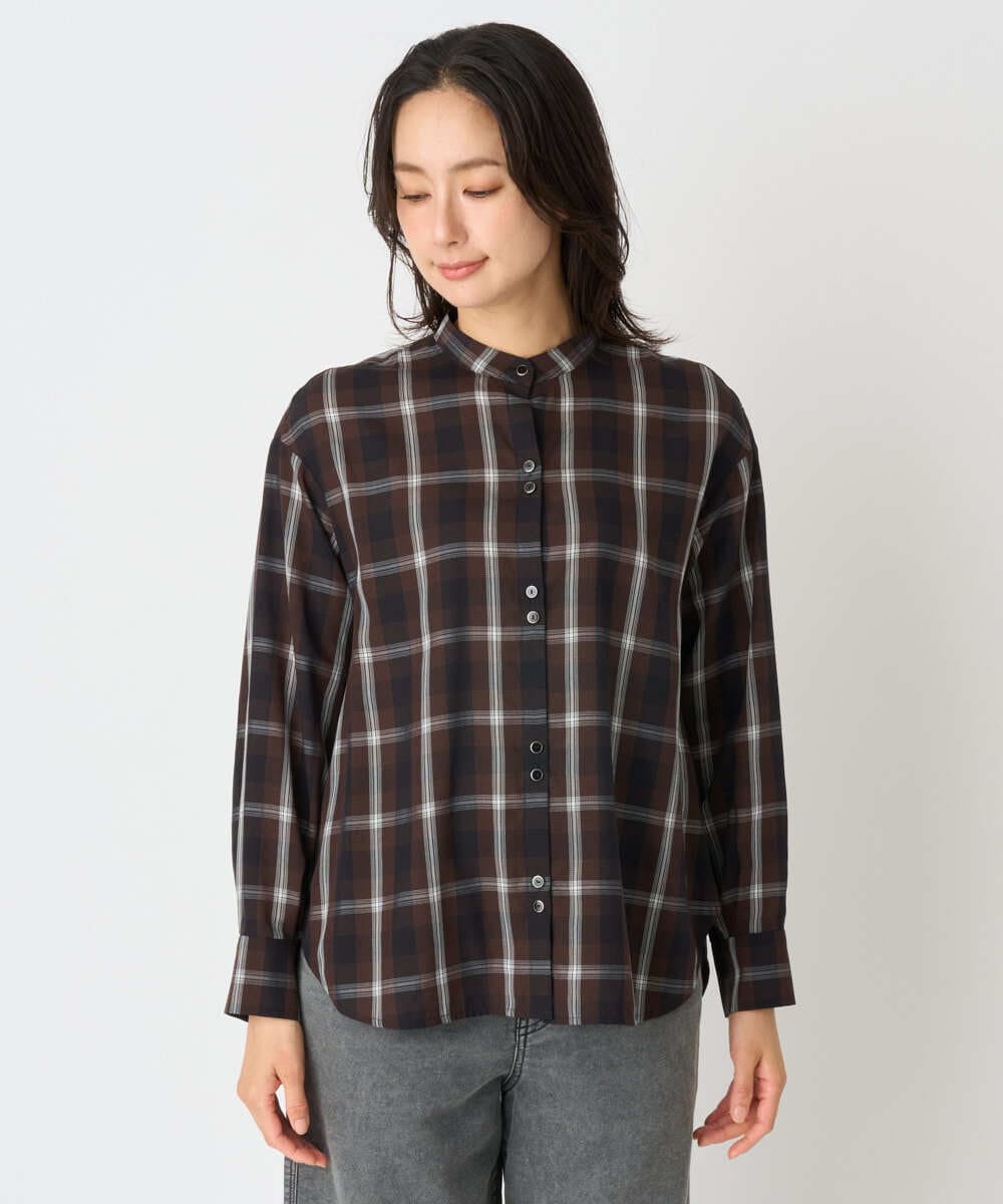 PZBJE21290 GEORGES RECH(ジョルジュ・レッシュ)  [セットアップ対応]スタンドカラーチェックブラウス ブラウン