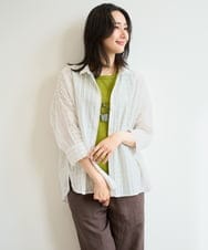 PZBJF11260 GEORGES RECH(ジョルジュ・レッシュ)  [日本製]シアーストライプドルマンスリーブブラウス ホワイト