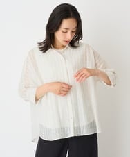 PZBJF11260 GEORGES RECH(ジョルジュ・レッシュ)  [日本製]シアーストライプドルマンスリーブブラウス ブラック