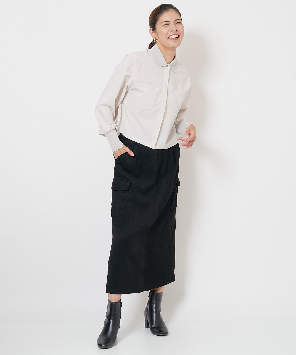 PZBJS03250 GEORGES RECH(ジョルジュ・レッシュ) [接触冷感]クロップドストレッチシャツブラウス ライトグレー