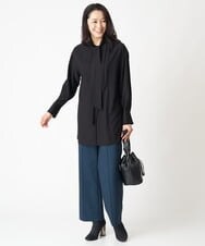 PZBJS36290 GEORGES RECH(ジョルジュ・レッシュ) ピンタック2WAYボウタイチュニックブラウス ブラック