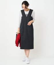 PZEAE58390 GEORGES RECH(ジョルジュ・レッシュ) ストライプVネックジャンパースカート ダークグレー