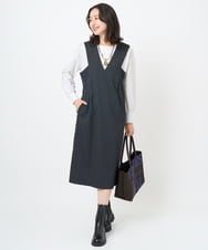 PZEAE58390 GEORGES RECH(ジョルジュ・レッシュ) ストライプVネックジャンパースカート ダークグレー
