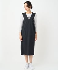 PZEAE58390 GEORGES RECH(ジョルジュ・レッシュ) ストライプVネックジャンパースカート ダークグレー