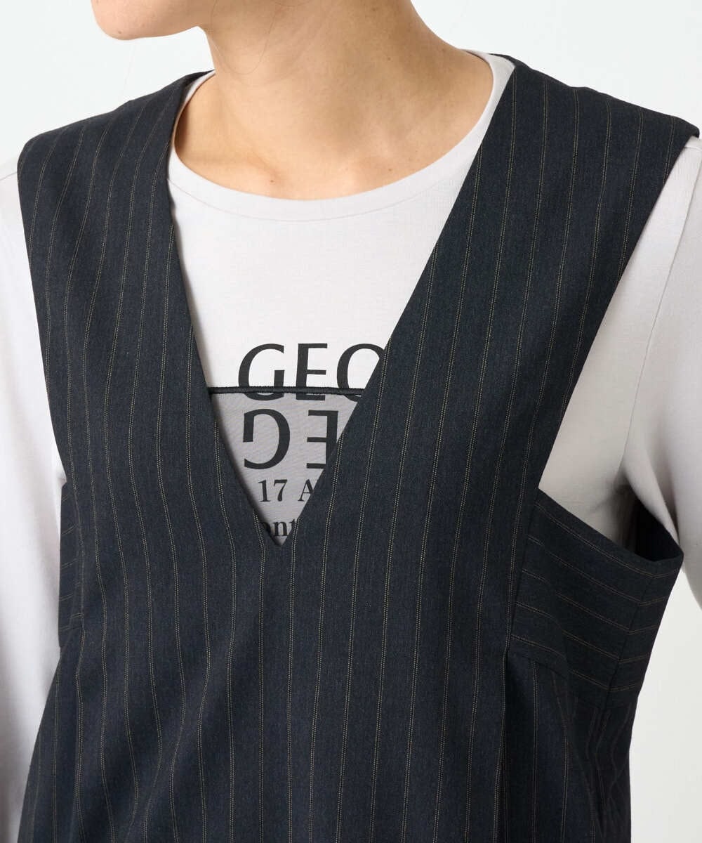 PZEAE58390 GEORGES RECH(ジョルジュ・レッシュ) ストライプVネックジャンパースカート ダークグレー