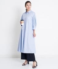 PZEGS36430 GEORGES RECH(ジョルジュ・レッシュ)  [日本製]2WAYスリーブストライプシャツワンピース ライトブルー