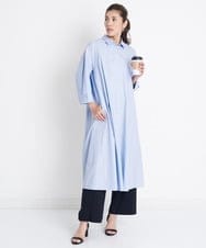 PZEGS36430 GEORGES RECH(ジョルジュ・レッシュ)  [日本製]2WAYスリーブストライプシャツワンピース ライトブルー