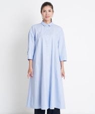 PZEGS36430 GEORGES RECH(ジョルジュ・レッシュ)  [日本製]2WAYスリーブストライプシャツワンピース ライトブルー