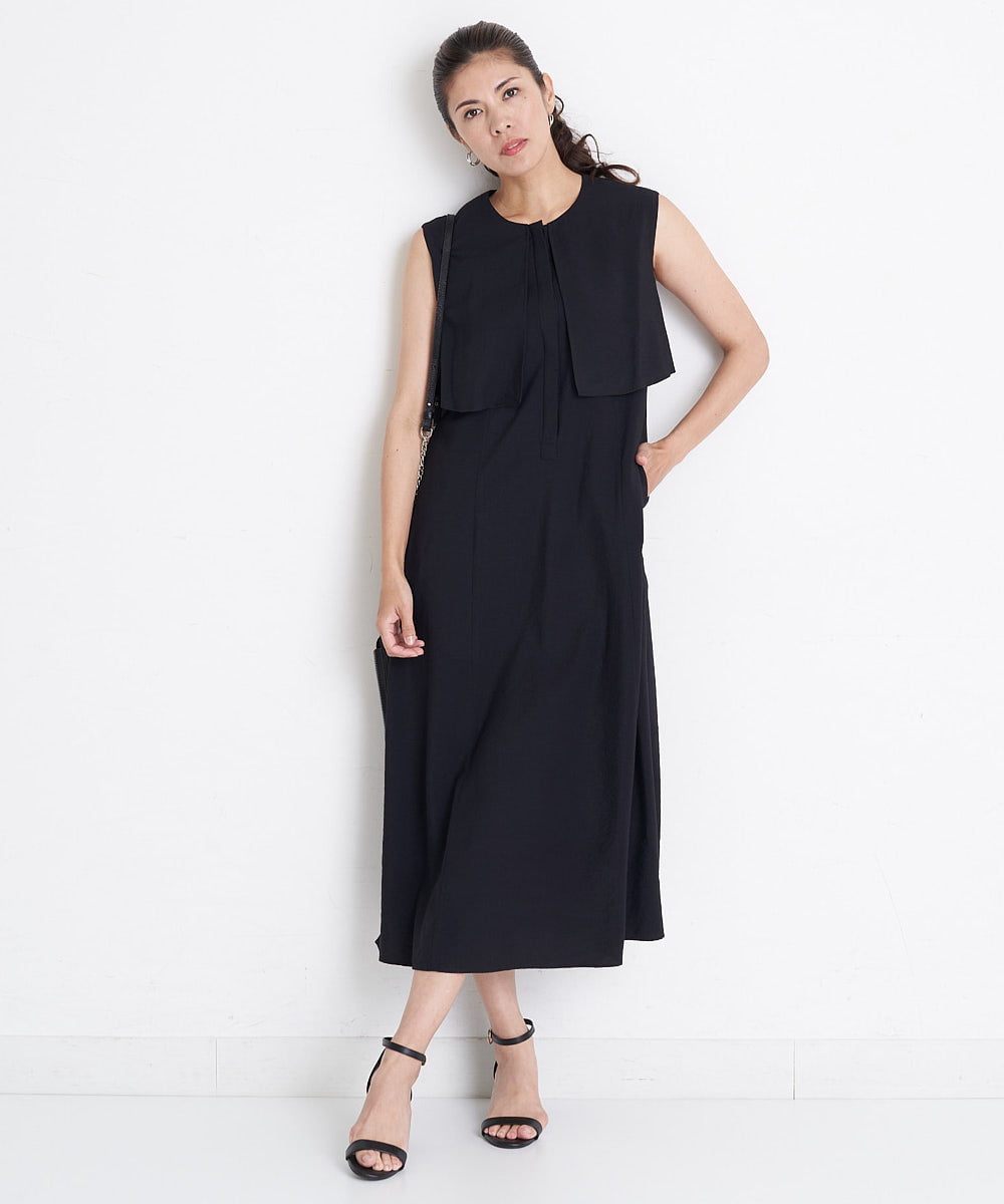 PZEGS37390 GEORGES RECH(ジョルジュ・レッシュ)  [日本製]オーバーヨークワンピース ブラック