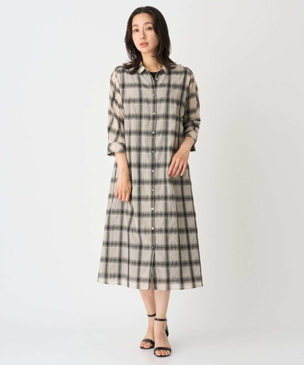 PZEHE63430 GEORGES RECH(ジョルジュ・レッシュ) シアーチェックレイヤードワンピース アイボリー系