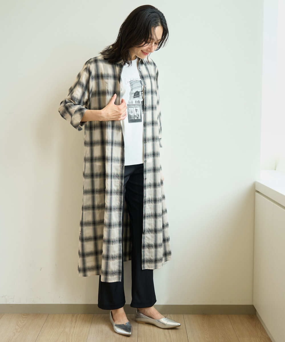 PZEHE63430 GEORGES RECH(ジョルジュ・レッシュ) シアーチェックレイヤードワンピース アイボリー系