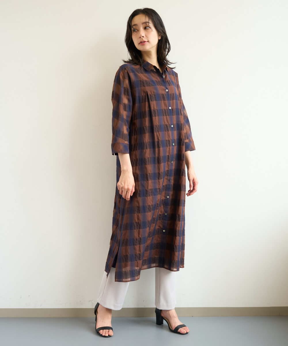 PZEHE63430 GEORGES RECH(ジョルジュ・レッシュ) シアーチェックレイヤードワンピース アイボリー系
