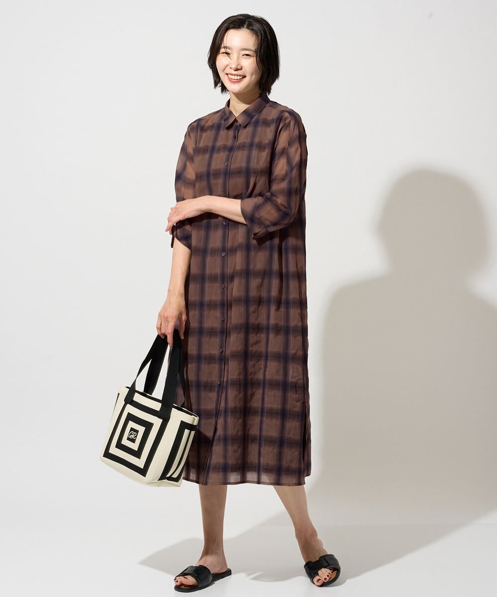 PZEHE63430 GEORGES RECH(ジョルジュ・レッシュ) シアーチェックレイヤードワンピース ブラウン